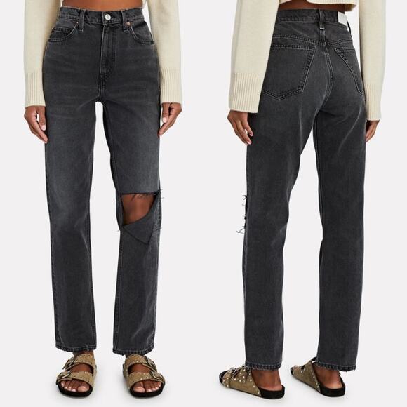 NWT RE/DONE 70s High Waist Distressed Straight Leg Rip Jeans Size 30 - Picture 2 of 9